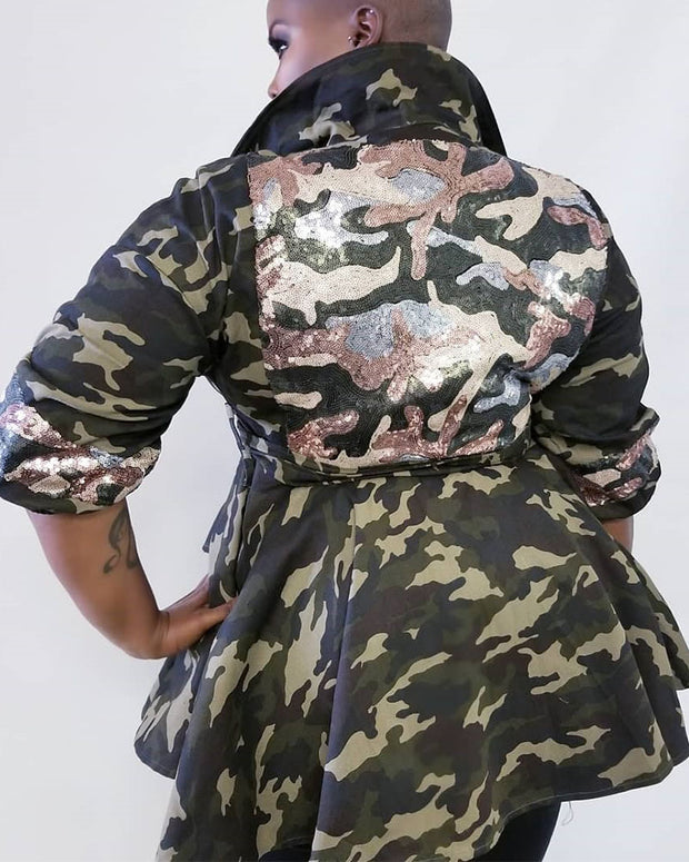 Camo Sequin Peplum Jacket (S ~ 5XL) - Girlsintrendy, Girls In Trendy